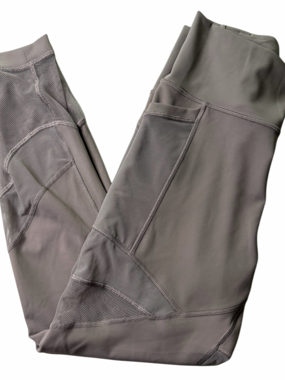 Lululemon Size 8 High Rise Leggings Gray Mesh Panel Athletic Yoga Pants Pockets